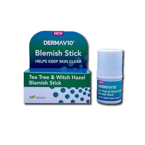 Derma V10 Blemish Stick, Tea Tree And Witch Hazel, For Clearer Skin, Calming And Soothing, Helps Target Spots And Blemishes, For Everyday Use, Vegan Friendly